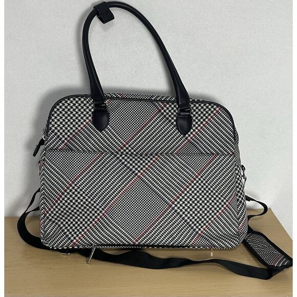 CHAPS Collection Travel Tote Houndstooth Weekender Large Shoulder Duffle Plaid - Picture 2 of 6